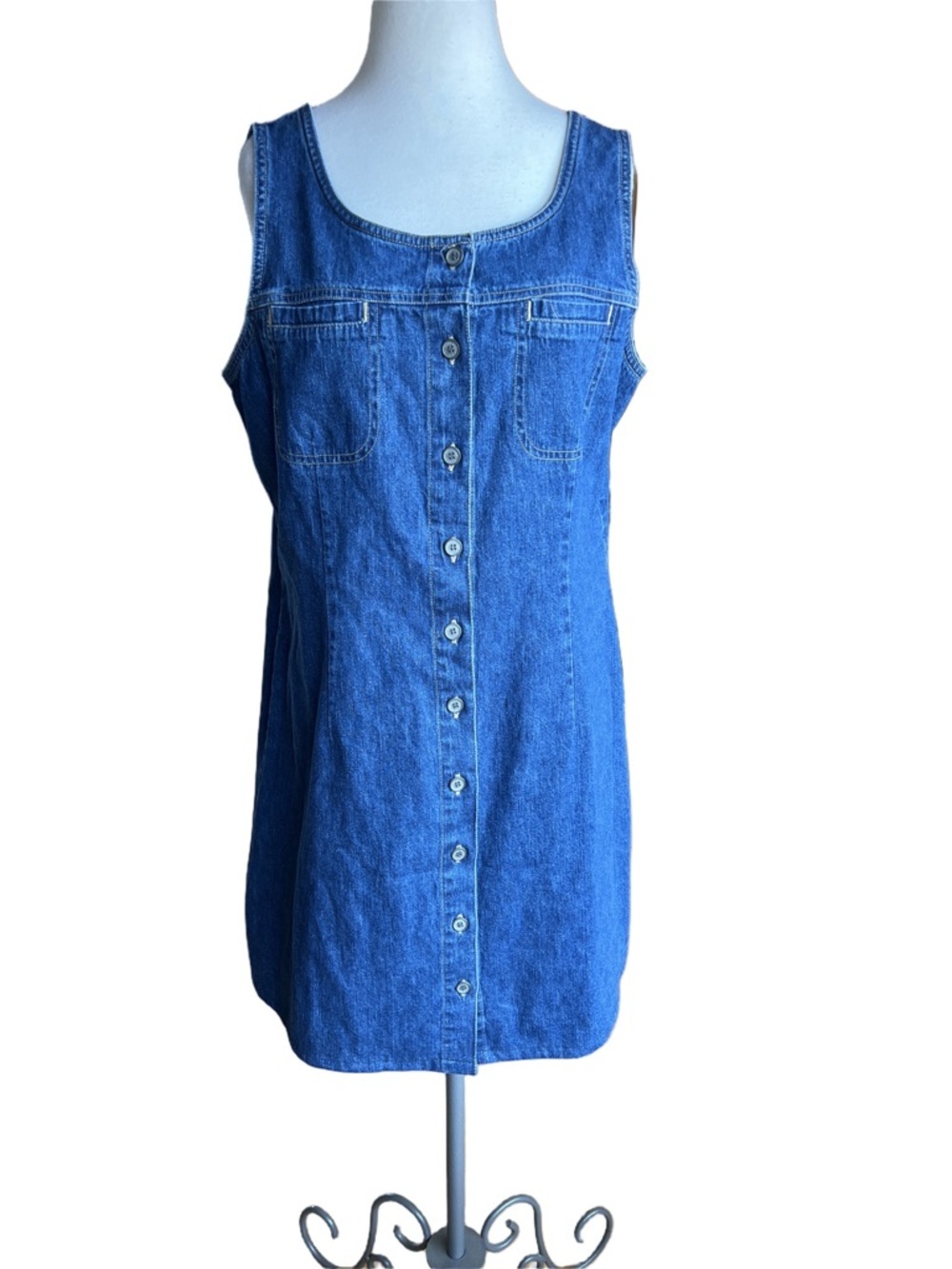 Vintage Fladed GloryClassic Blue Denim Button-Front Tank Dress